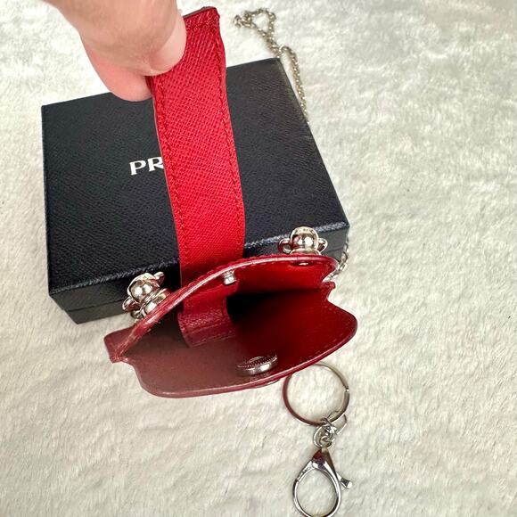 Prada red leather lanyard ID holder on chain - Picture 9 of 13